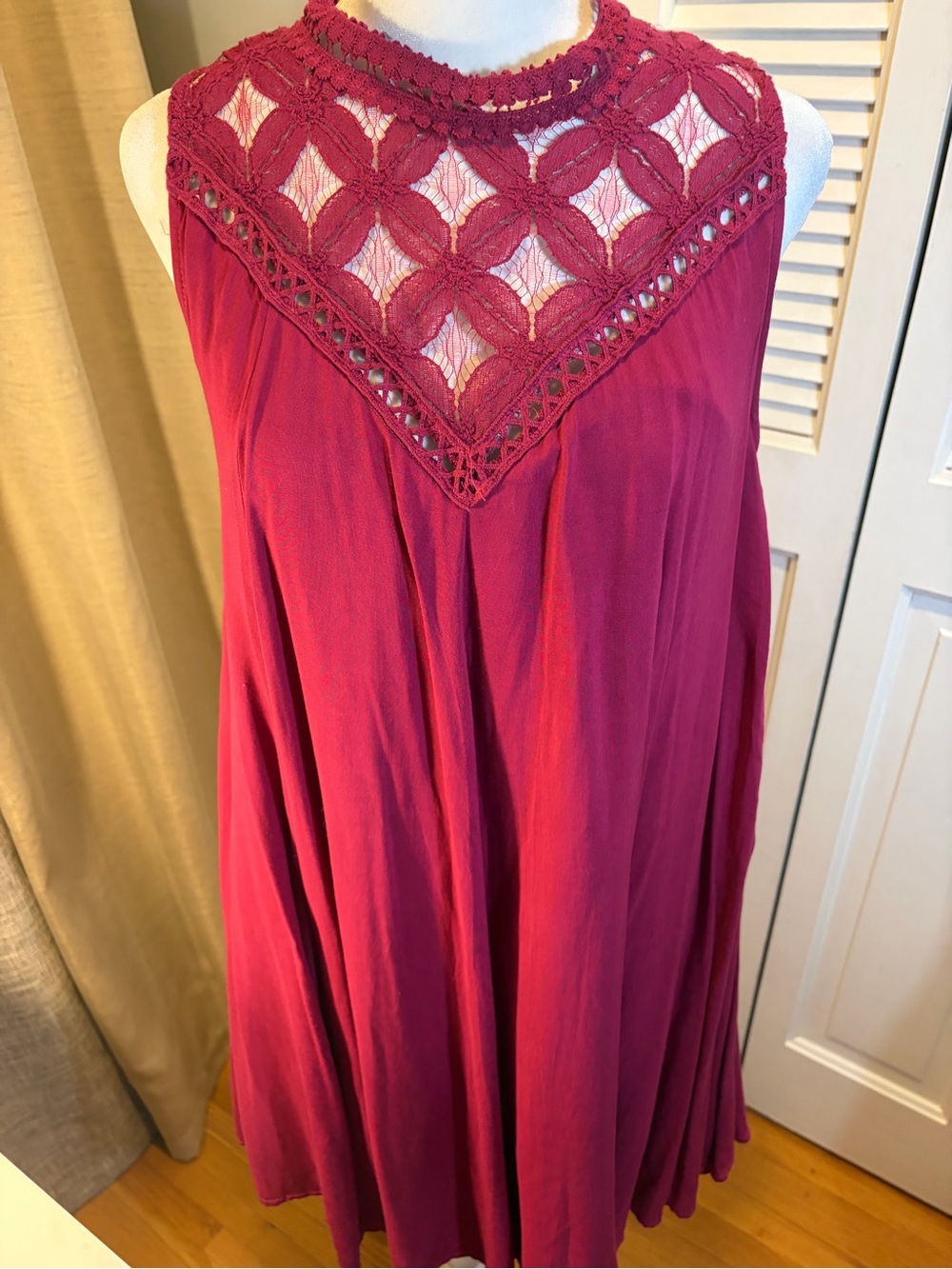 She + Sky Crochet Yoke Swing Dress in Berry Pink